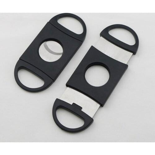 Pocket Black Plastic Stainless Steel Double Blade Cigar Cutter Knife Tobacco Scissors LX3106