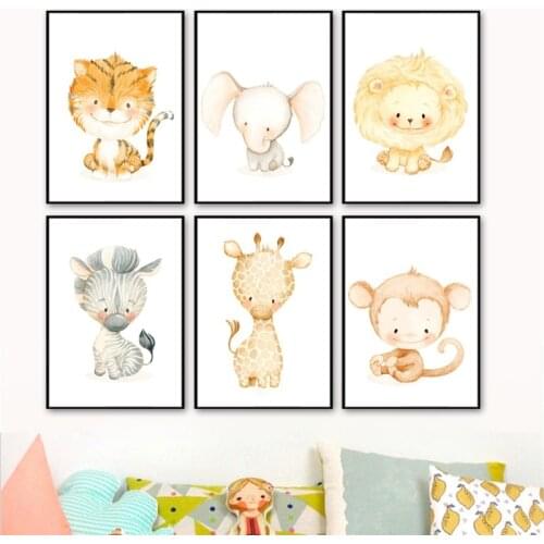 Baby Animal Canvas Painting Zebra Giraffe Lion Nursery Art Poster Print Decorative Picture Nordic Kids Bedroom Wall Decoration