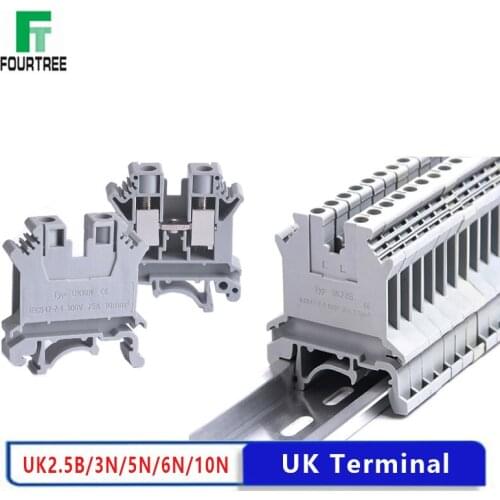 UK Wire Terminal Blocks Universal Wiring Cable Row Connection Brass DIN Rail Screw Terminal Block Strips 2.5/4/6/10mm2 Wire