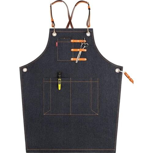 Korean version of the apron printed logo restaurant barista tea shop barber straps denim men and women overalls custom