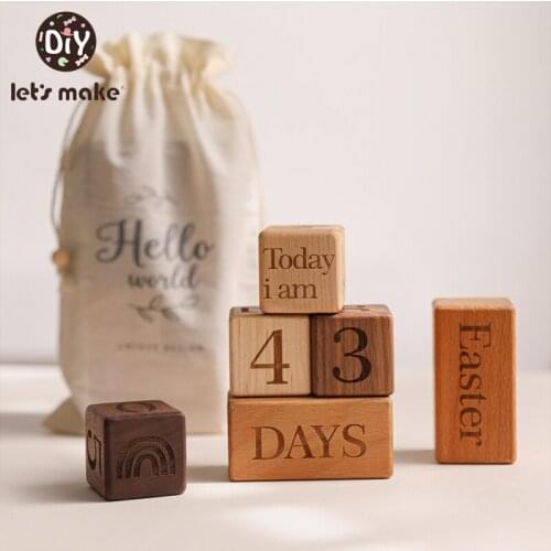 Let’s make7pcs Baby Milestone Cards Wooden Block Baby Engraved Newborn Birth Gift Souvenir Photography Tool Accessories