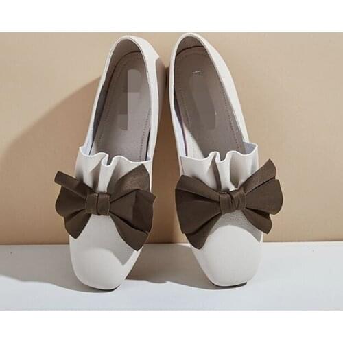 Vogue Women Flat Shoe Elegant Bow-knot Shallow Low-heeled Sandals New Korean Slippers Square Toe Slip-on Simple Woman Shoes