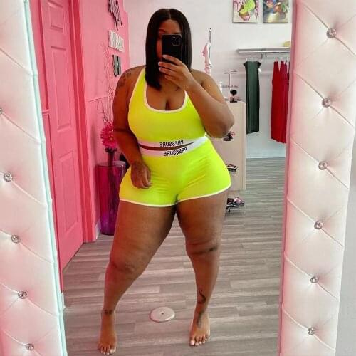 Fashion Casual Sexy Letter Print Two Piece Set Women Round Neck Sleeveless Crop Top and Skinny Biker Short Lady Summer Swimsuit