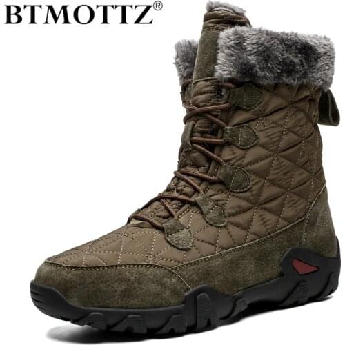 Leather Men Boots Winter with Fur Super Warm Snow Boots Men Waterproof Work Sneakers High Top Rubber Ankle Boots Botas Hombre