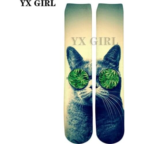 YX GIRL Drop shipping 2018 Summer New Style 3d socks animals Funny Glasses cat 3D Print Men/Women casual Socks