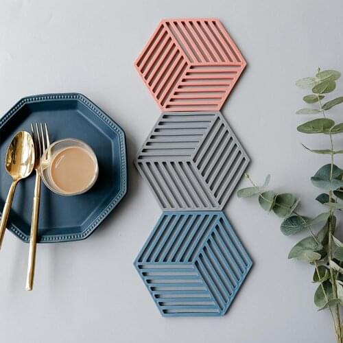 New Chic Silicone Coaster Cup Hexagon Mats Pad Heat-insulated Bowl Placemat Home Decor Desktop Eco-friendly Japanese Simple 1PCS