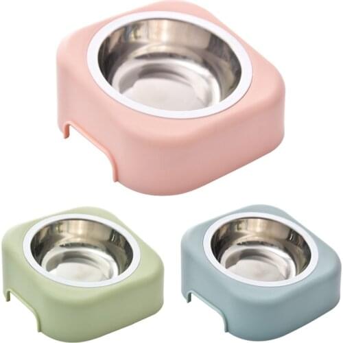 New Fashion Stainless Steel Inclined Splash-Proof Pet Dog Cat Puppy Food Feeding Bowl Basin Feeder Pet Product