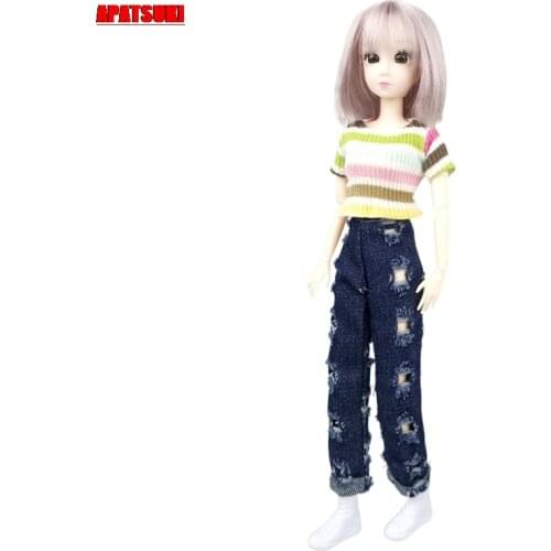 Dark Blue Doll Clothes Ripped Denim Jeans Pants For Barbie Doll Trousers 1/6 BJD Dollhouse Accessories Kids & Baby DIY Toys