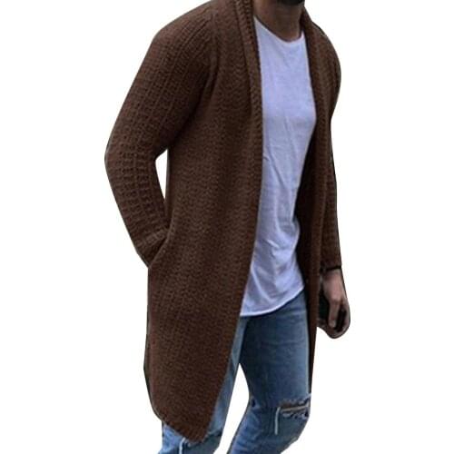 2019 Autumn Winter New Mens Long Sweater Coat Solid Color Long Sleeve Sweater Coat Outerwear Men Casual Sweater Cardigan