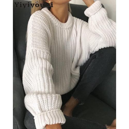 Yiyiyouni Autumn Winter Oversized Knitted Sweater Women Thick Casual Loose-fitting Pullovers Female Solid Cashmere Jumpers 2021