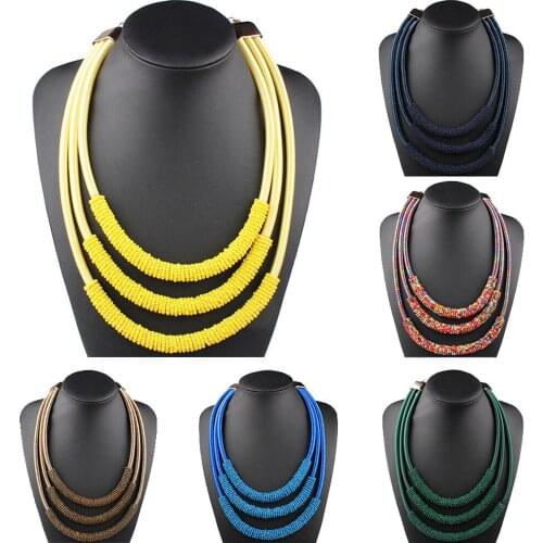 Ethnci Boho Necklace Small Beads Layer Pendant Necklaces Bohemian Statement Choker Women Collar Jewelry for Wedding Party Gifts