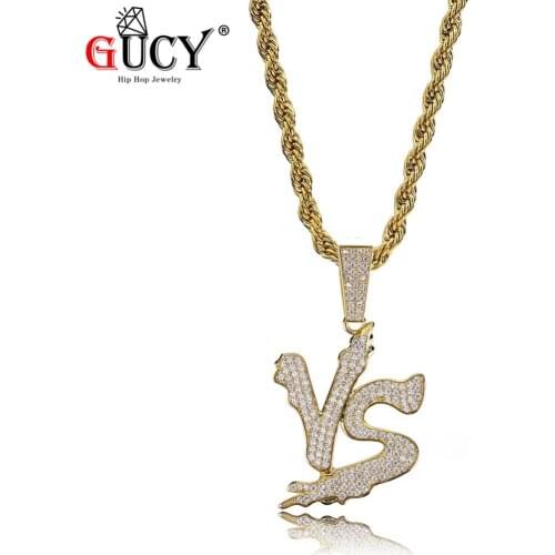 GUCY Hip Hop V S Letter Pendant Necklace Gold/Silver Color Plated Micro Pave Cubic Zircon Stones Charm Jewelry For Mens Gift