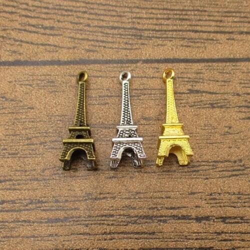 3D Tower Charms 40PCS/Lot 23×8×7mm Eiffel Tower Pendants DIY Craft For Necklace Earring Charm Bracelets 3 Colors Available-RS648