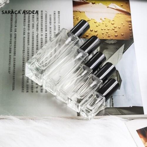 7ml Transparent Square Glass Spray Perfume Bottle Refillable Empty Bottle Thick Bottom Silver Black Color Automizer 20PCS/LOT