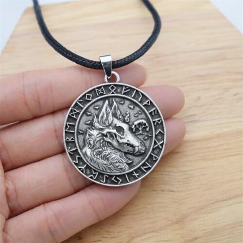 Elder Futhark Runes Viking Horse Head Pendant Necklace Warrior Odin Amulet Mens Jewelry