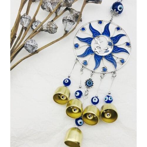 Turkish blue eyes home accessories car decoration sun moon wind chimes evil eye bells glazed wall pendants
