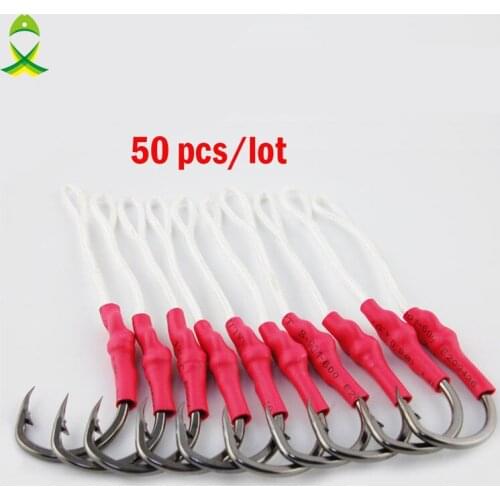 WILDHERO 50pcs/lot Stainless Steel Fishing Hook With PE Line Fly Tying Jig Assist Bait Fish hooks Carp Fishing hooks size 1-10
