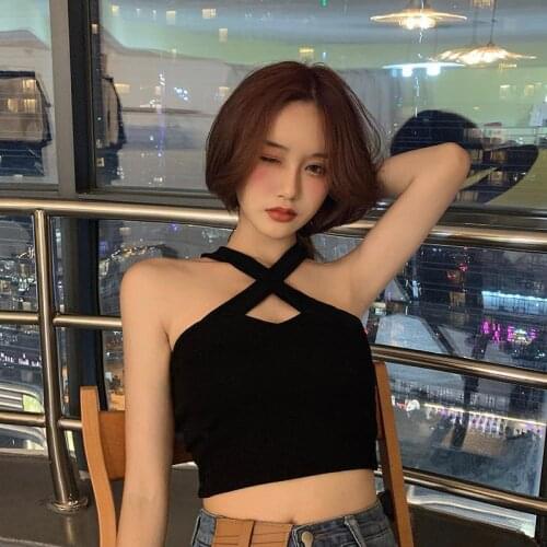 Hollow Strapless Halter Neck Camisole Womens High Waist Short Cropped Umbilical Tight Slimming Top Y2k