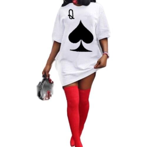 2021 Tshirt Dress for Women Summer Plus Size Clothing Crewneck Poker Pattern Pullovers Dresses Short Sleeves xxxxl Dropshipping