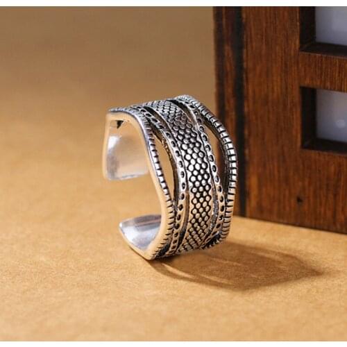 925 Sterling Silver Jewelry Fashion Vintage Wavy Ring Women Opening Index Finger Ring Thai Silver Accessories