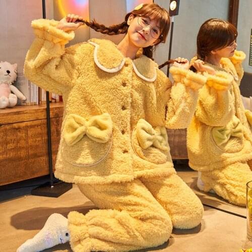 Winter Pajamas New Women Sleepwear Coral Fleece Packed Nightgown Plush Mink Wool Sherpa Loose Version Medium Style Pajama Set