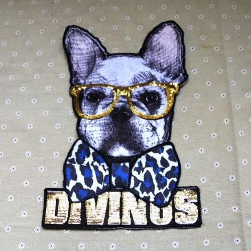 1Pcs/lot 35.5*24cm sequins glasses puppies/dog embroidery dress pattern handmade DIY patch clothing t-shirt accessories A134