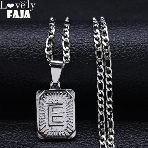 2021 Stainless Steel E Letter Chain Necklaces Women Silver Color Geometry Statement Necklace Jewelry bijoux femme N7002ES03