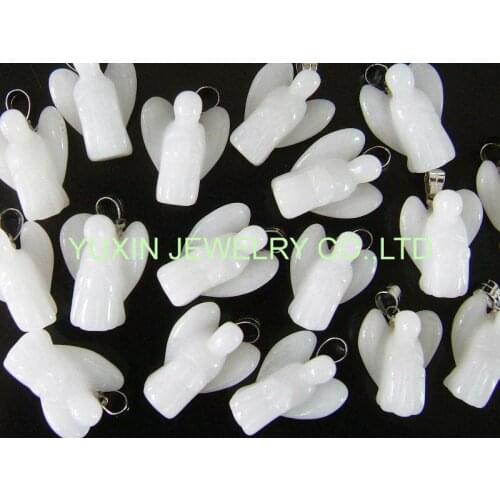 20x Beautiful Fashion Natural White Jades Angel Pendants Charms Stone for Necklace Making Jewlery Carved Angel With Wing Pendant