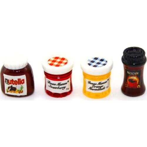 4pcs/set Jar Ketchup Sauce Jam Salad Mini Coffee Kitchen Accessories for 1:12 Dollhouse Miniature Dinner House