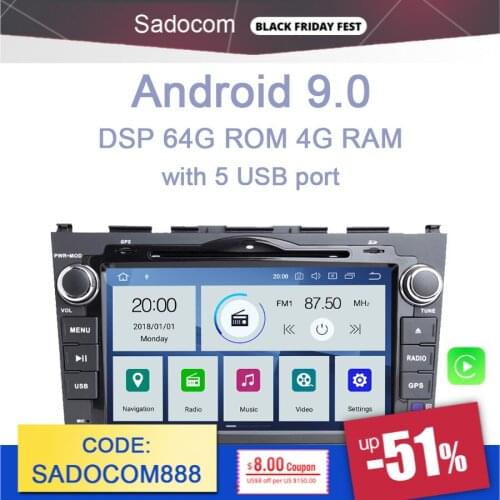 720P 8" PX6 2 din Android 10.0 Car DVD player 6 Core 64GB ROM 4GB RAM autoradio GPS map car radio For Honda CRV CR V 2006 - 2011