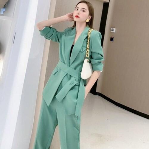Bella Philosophy Wonder Autumn Lace Up PantS Suit Vintage Notched Blazer Jacket Pant 2 Pieces Office Wear Suits Female Sets