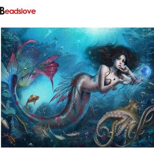 Diamond Embroidery mermaid cartoon fish 5D DIY Diamond Painting Full Square Diamond Mosaic Pictures Of Rhinestones Home Decor