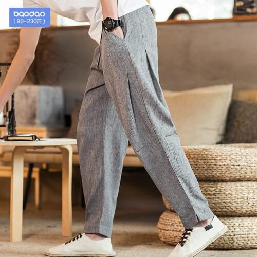 Men Casual Linen Blend Pant Trousers Harem Slim Fit Straight Chinese Style Retro Pants Big Size A1