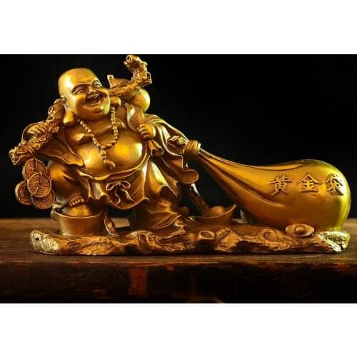 Pure Copper, Maitreya Buddha Statue, Big Belly Laughing Buddha Ornaments, Cloth Bag Monk, Gold Bag, Lucky, Company Opening Gift