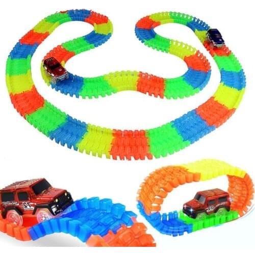 Miraculous Glowing Race Track Bend Flex Flash Glow in the Dark toy Assembly Car Toys 150/165/220/240 Glow Racing Track car Set