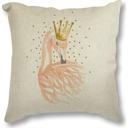 Nursery Girl Bedroom Decoration Flamingo Feather Printed Decorative Cushion Cover for Sofa Linen Pillowcase Throw Pillow Case