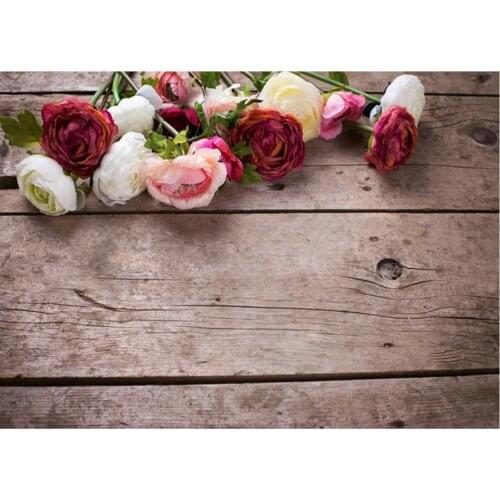 Planks Backdrop Beauty Roses and Wooden Board Photography Background Holiday Celebration Photo Booth Studio Decor