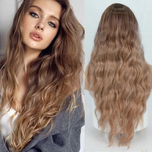 LING HANG Long Wavy Wigs Blue And Red Wave Synthetic Wig For Women Natural Middle Part Heat Resistant Hair