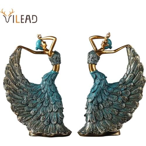 VILEAD Dancer Figurines Peacock Abstract Art Ornament Statue Resin Sculpture Model Home Office Decoartion Craft Desktop Decor