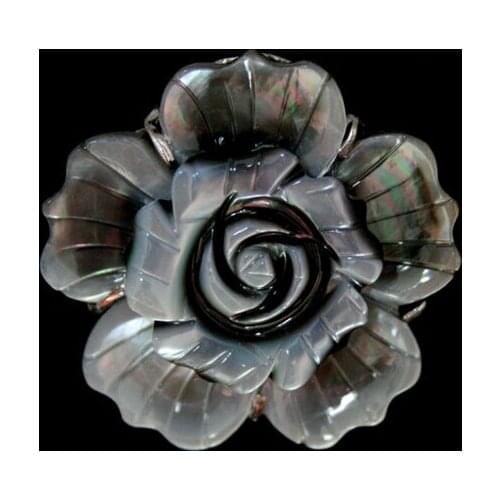 005 Beautiful 30mm Carved Black Natural Sea Shell Flower Finger Adjustable Ring AAA+ can choose