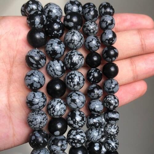 2/3/4/6/8/10/12mm Natural Stone Snowflake Obsidian Alabaster Round Beads For Jewelry Making DIY Fashion Bracelet Necklace