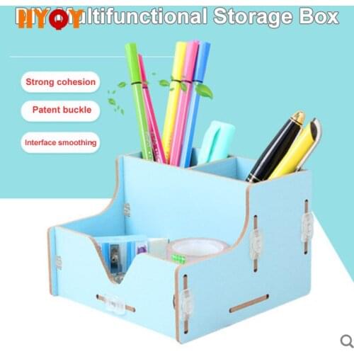 Multifunctional tool storage box Three lattices Wooden simple stationery box Desktop remote control storage boxes