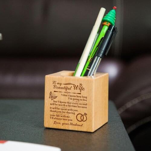 To My Wife Daughter engraving Multi-function creative wood Made Desk Stationery Organizer Pen Pencil Holder Storage Box Case