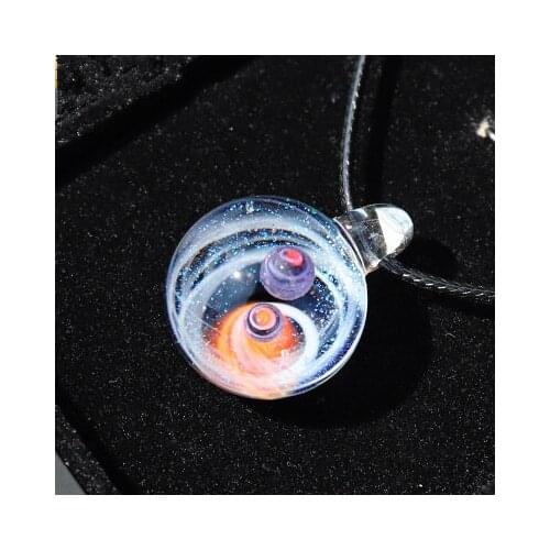Fashion Starry Sky Glazed Ball Moon Necklace For Women Universe Galaxy Planet Pendant Necklace Women Accessories