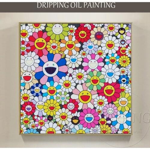 Fashion Wall Art Japanese Artist Design Hand-painted High Quality Modern Flowers Oil Painting Japanese Smile Flower Oil Painting