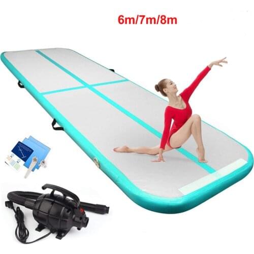 Free Shipping 6m/7m/8m Inflatable Gymnastics Airtrack Floor Tumbling Air Track For Kids Adult (Free electronic Pump and tool)
