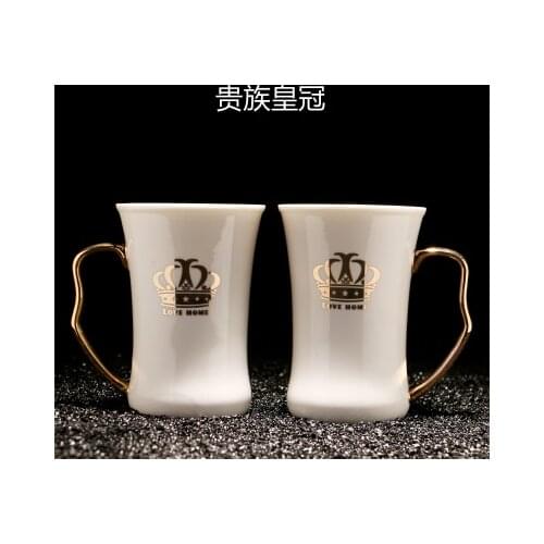 One pair sale Crown Ceramic Bathroom mouthwash and toothbrushing cup with handle holder toothbrush and toothpaste Storage mug
