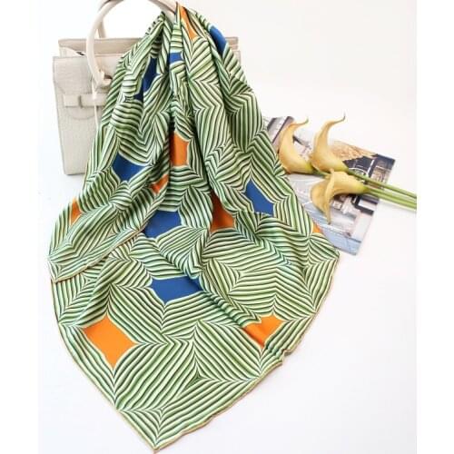 Luxury Brand Large Stain Twill Silk Scarf Silky Hair Scarf Striped geometric Scarves Turban Head Wrap Boho Headscarf Belt Scarf