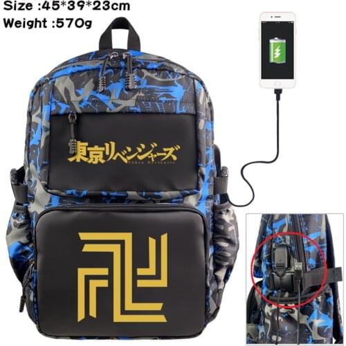 Cartoon Backpack AnimeTokyo Revengers Nylon Casual USB Schoolbag Student Teenger Travel Knapsack Laptop Bag Zipper Bookbag