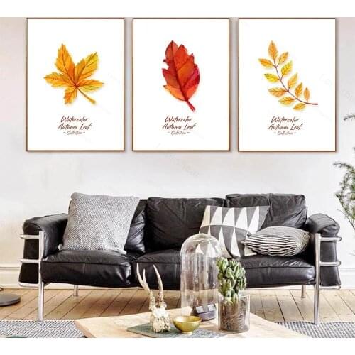 Autumn Yellow Red Leaves Canvas Poster Watercolor Plant Nordic Art Minimalist Canvas Painting Wall Picture Print Home